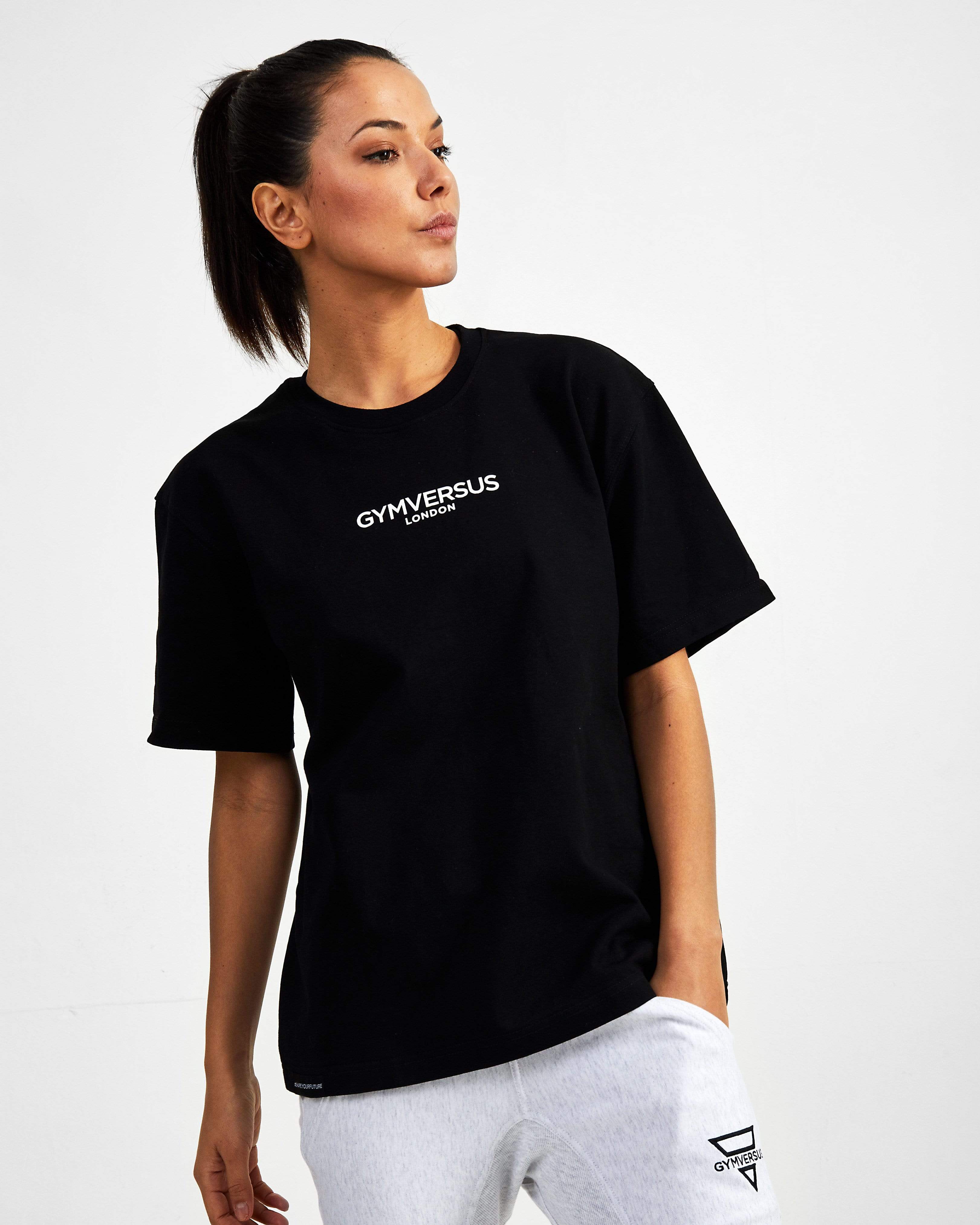 Small Logo Superset Oversized Cotton Tee - Black - GYMVERSUS