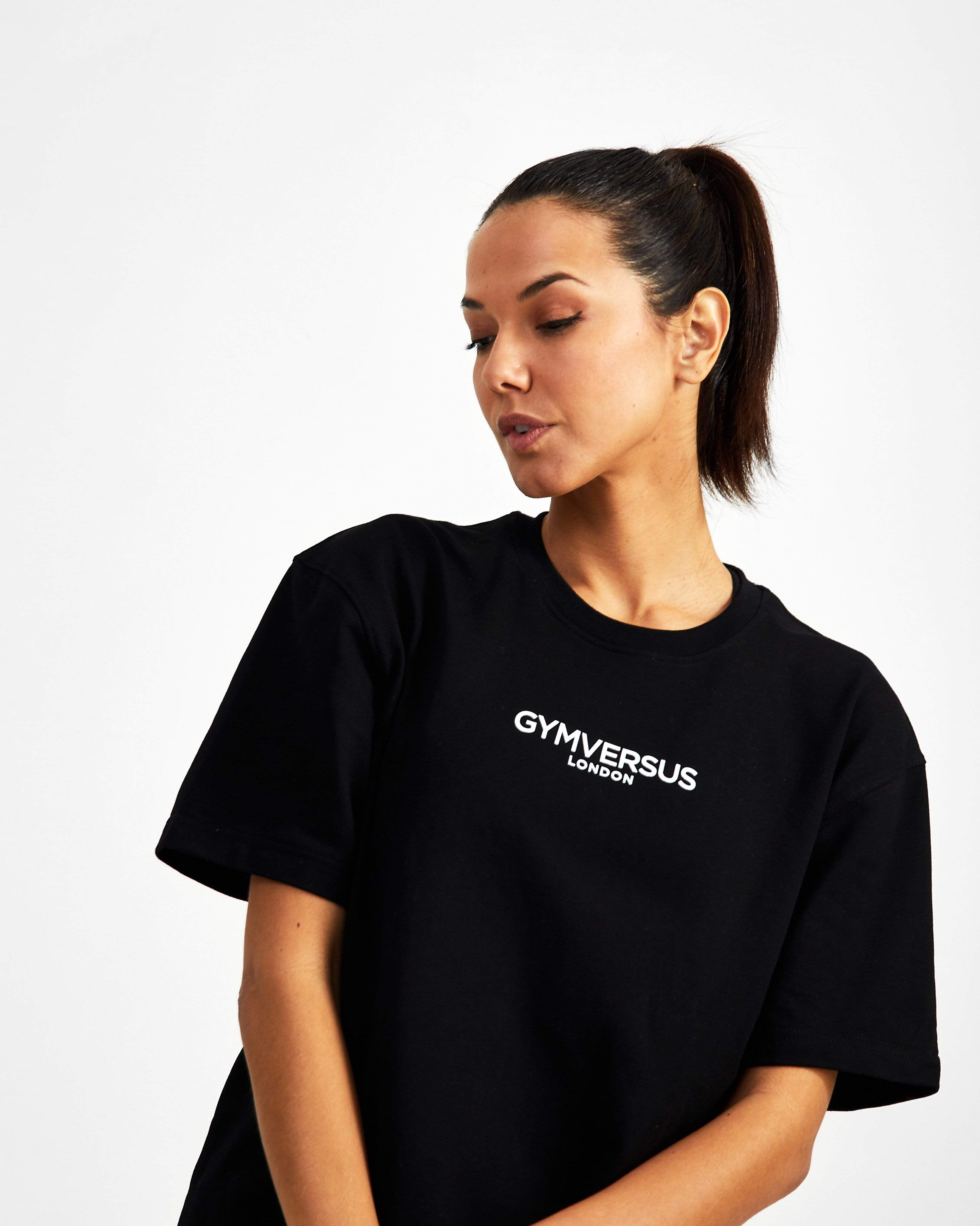 Small Logo Superset Oversized Cotton Tee - Black - GYMVERSUS