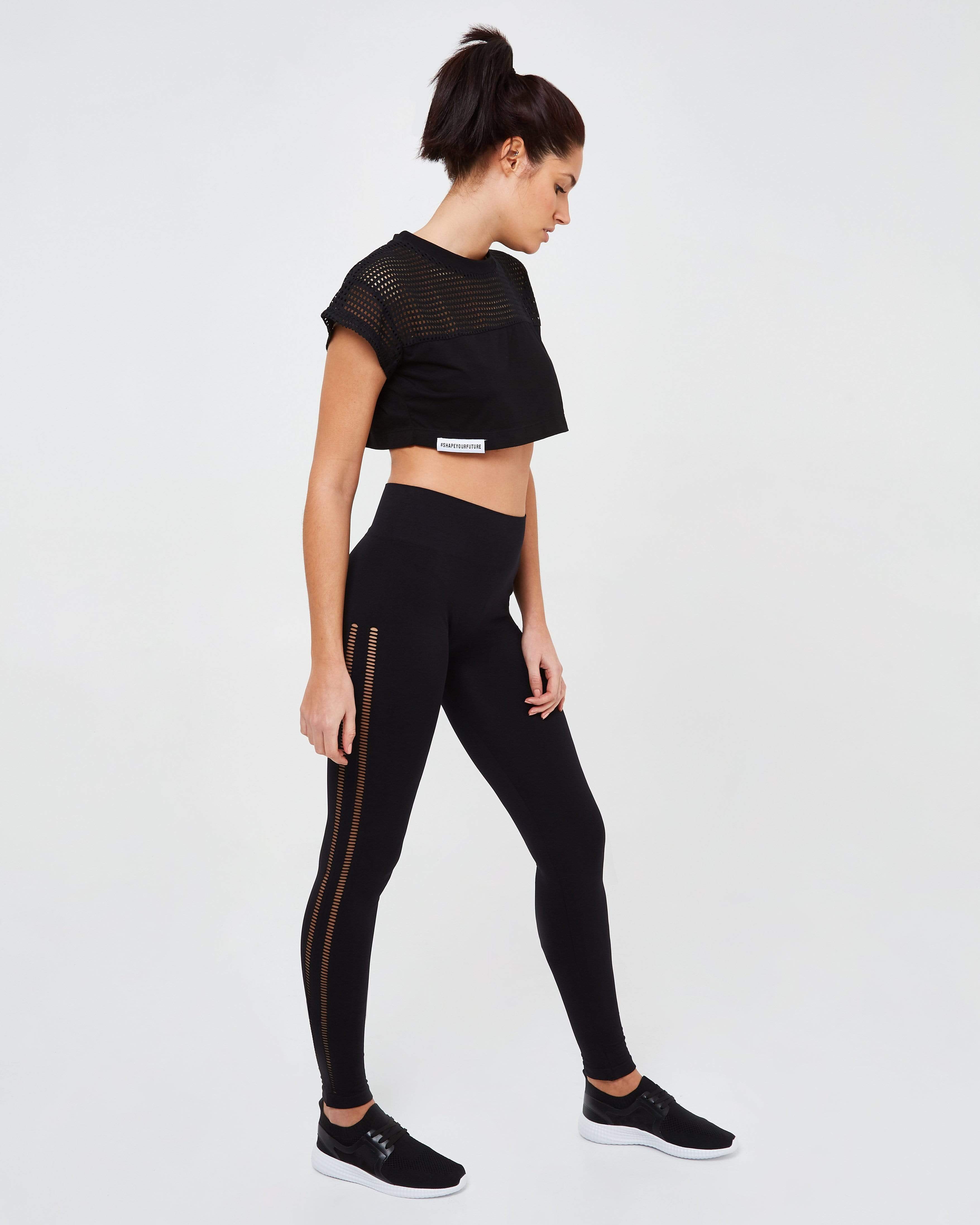 Seamless Mesh Gym Leggings - Black - GYMVERSUS